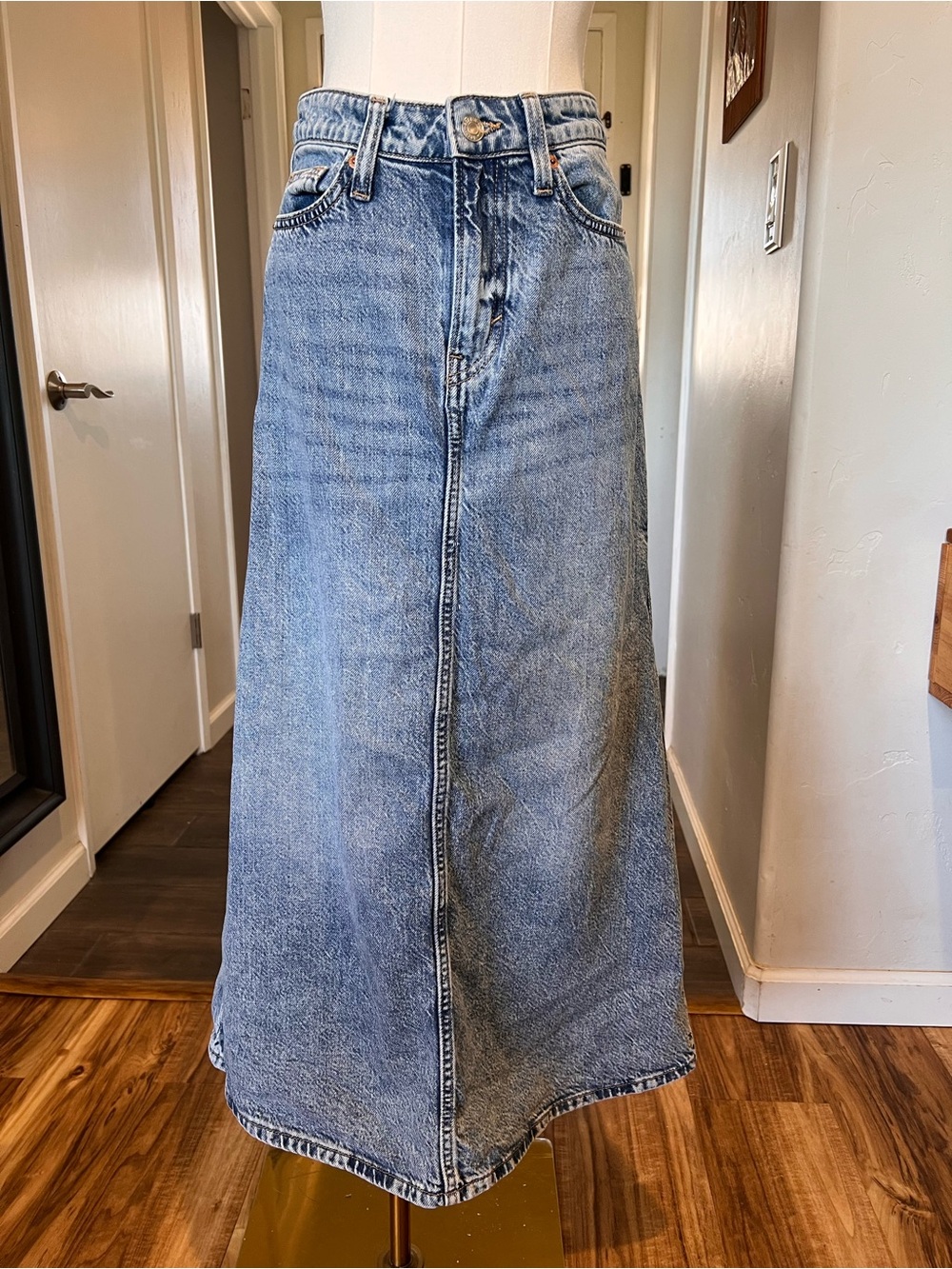 H&M Light Blue Denim Maxi Skirt - A-Line High Waist